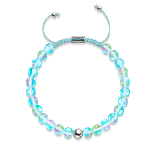 Blauer Nebel | Silber | Galaxie Glas Makramee Perlen Armband